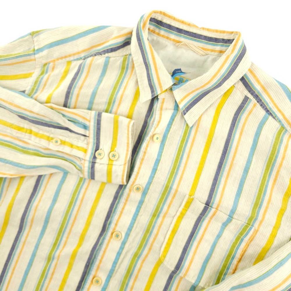Tommy Bahama‎ Shirt Mens L Multicolor Stripe Long Sleeve Linen Button Up Casual